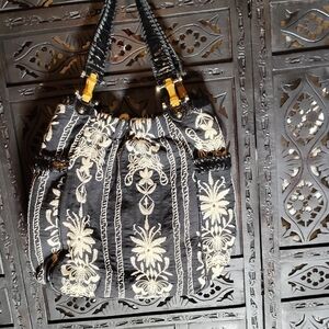 Elegant Black and Cream Embroidered Women's Bag